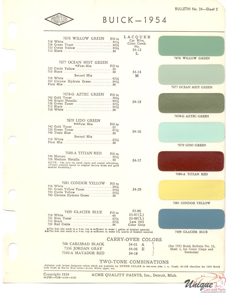 1954 Buick Paint Charts Acme 2